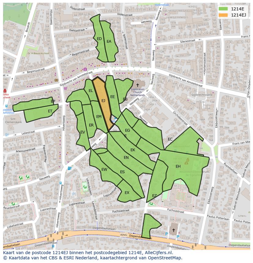 Afbeelding van het postcodegebied 1214 EJ op de kaart.