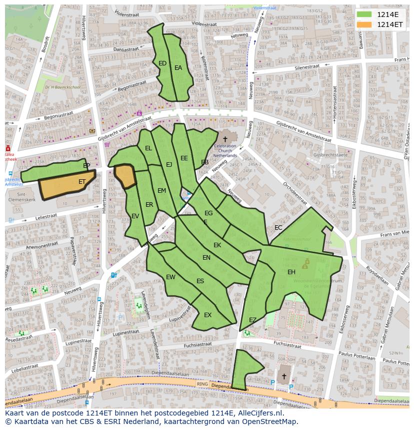 Afbeelding van het postcodegebied 1214 ET op de kaart.