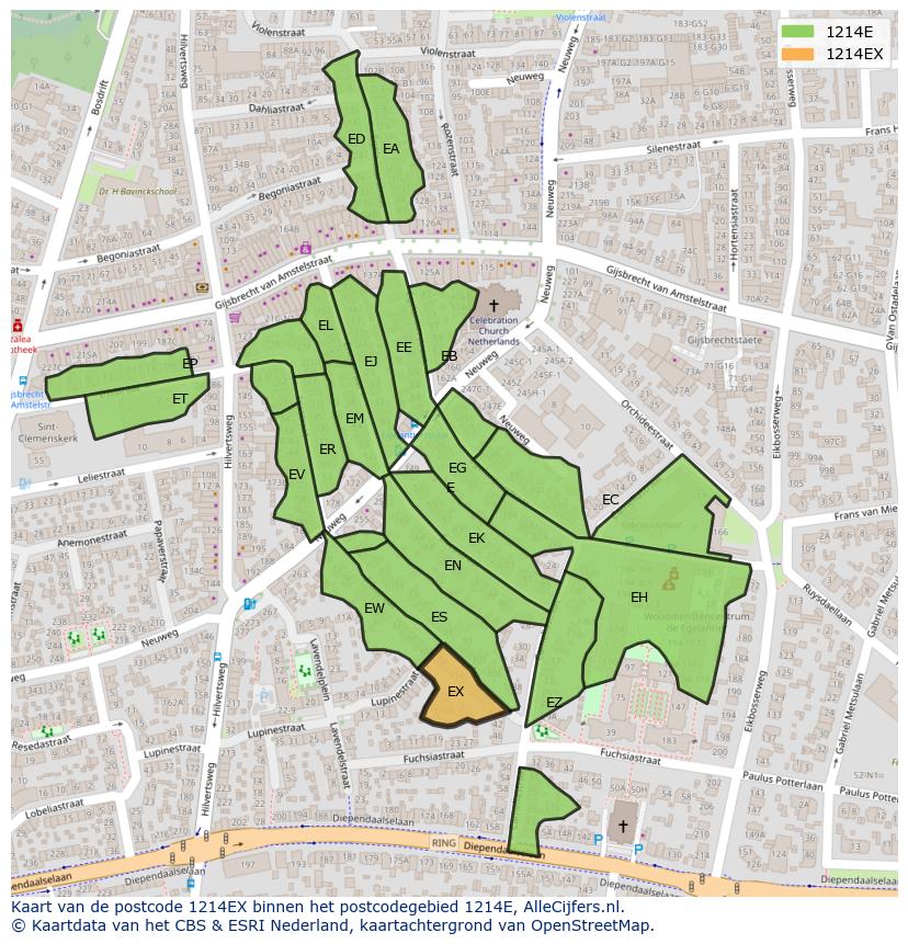 Afbeelding van het postcodegebied 1214 EX op de kaart.
