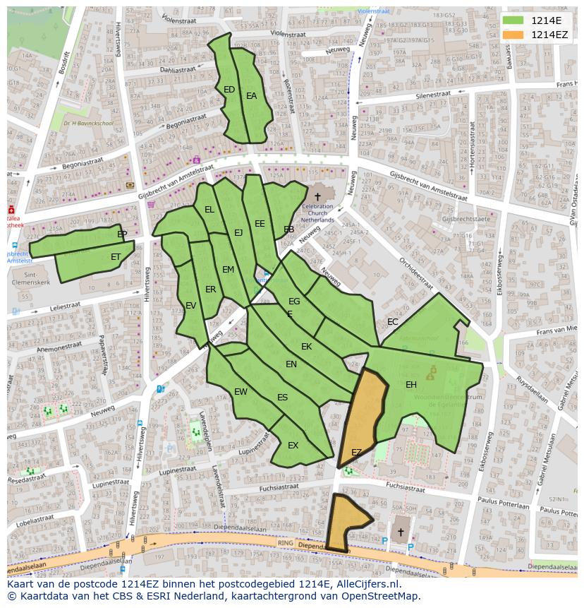 Afbeelding van het postcodegebied 1214 EZ op de kaart.