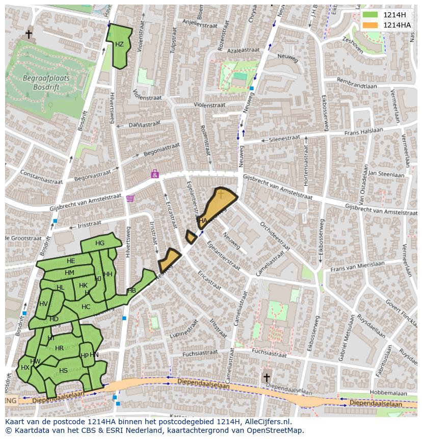 Afbeelding van het postcodegebied 1214 HA op de kaart.