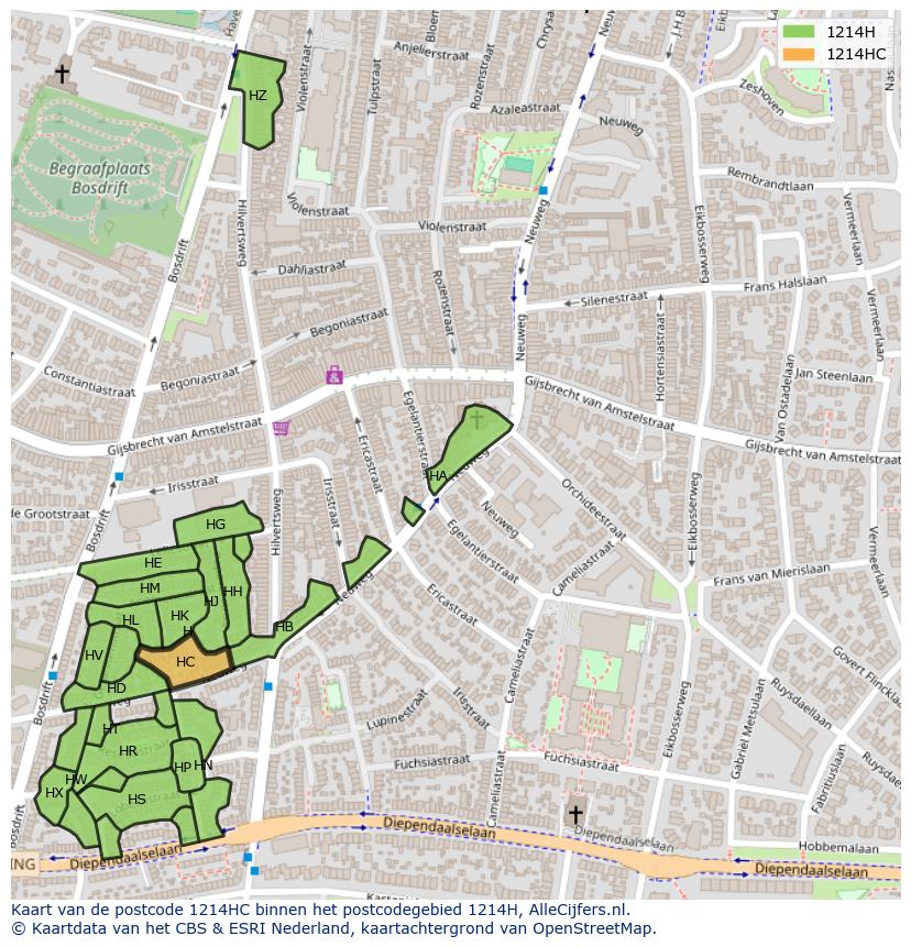 Afbeelding van het postcodegebied 1214 HC op de kaart.