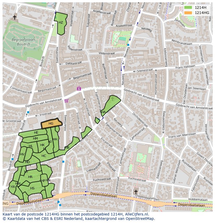 Afbeelding van het postcodegebied 1214 HG op de kaart.