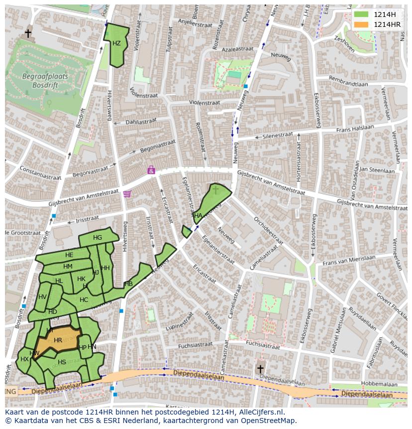 Afbeelding van het postcodegebied 1214 HR op de kaart.