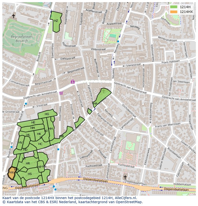 Afbeelding van het postcodegebied 1214 HX op de kaart.