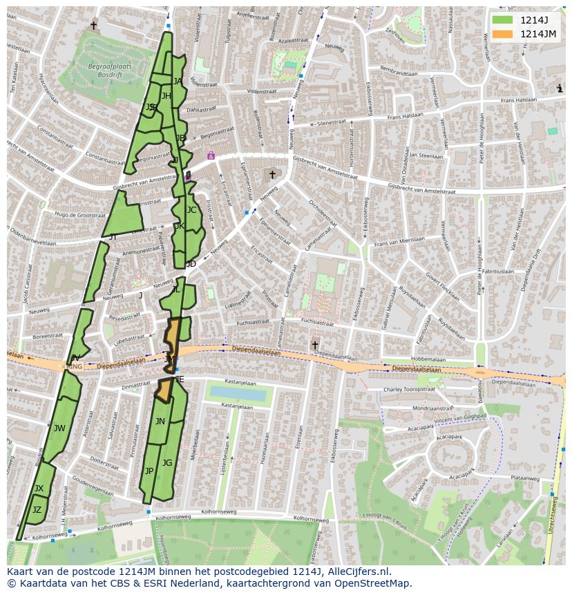 Afbeelding van het postcodegebied 1214 JM op de kaart.