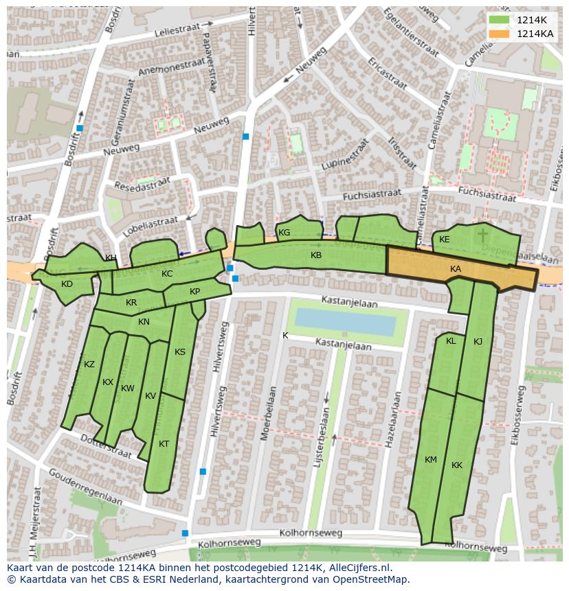 Afbeelding van het postcodegebied 1214 KA op de kaart.