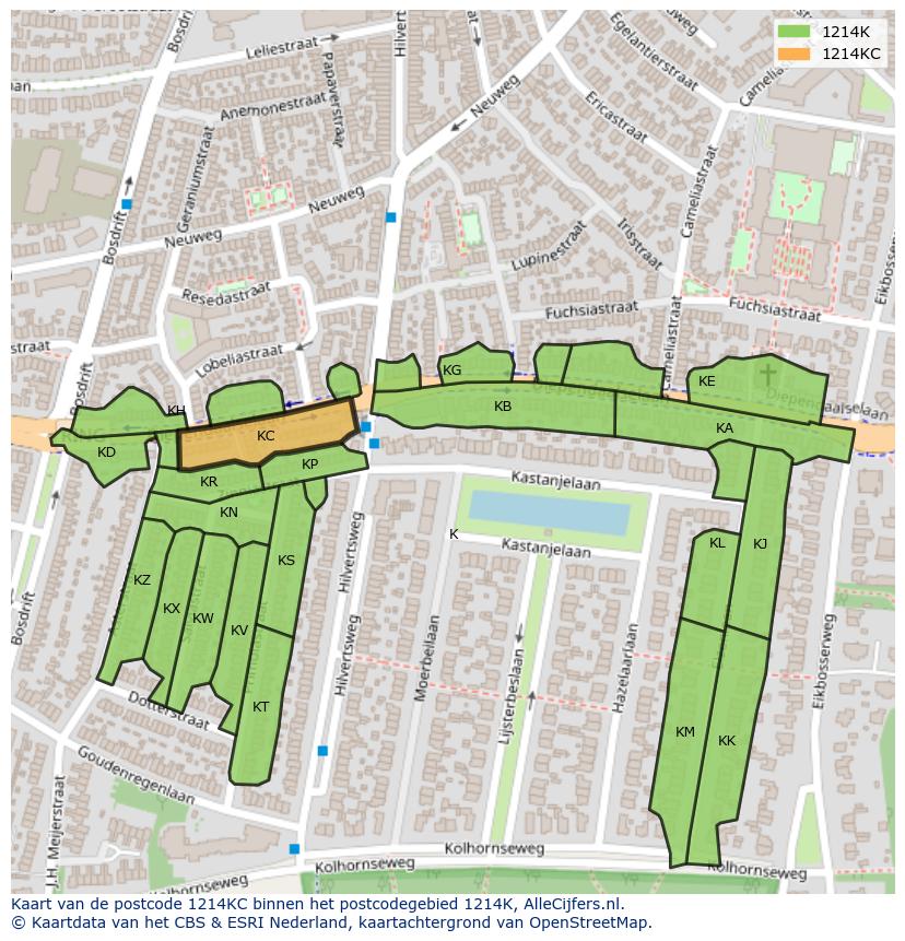 Afbeelding van het postcodegebied 1214 KC op de kaart.
