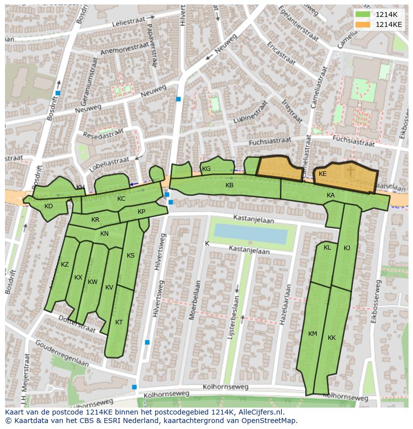 Afbeelding van het postcodegebied 1214 KE op de kaart.