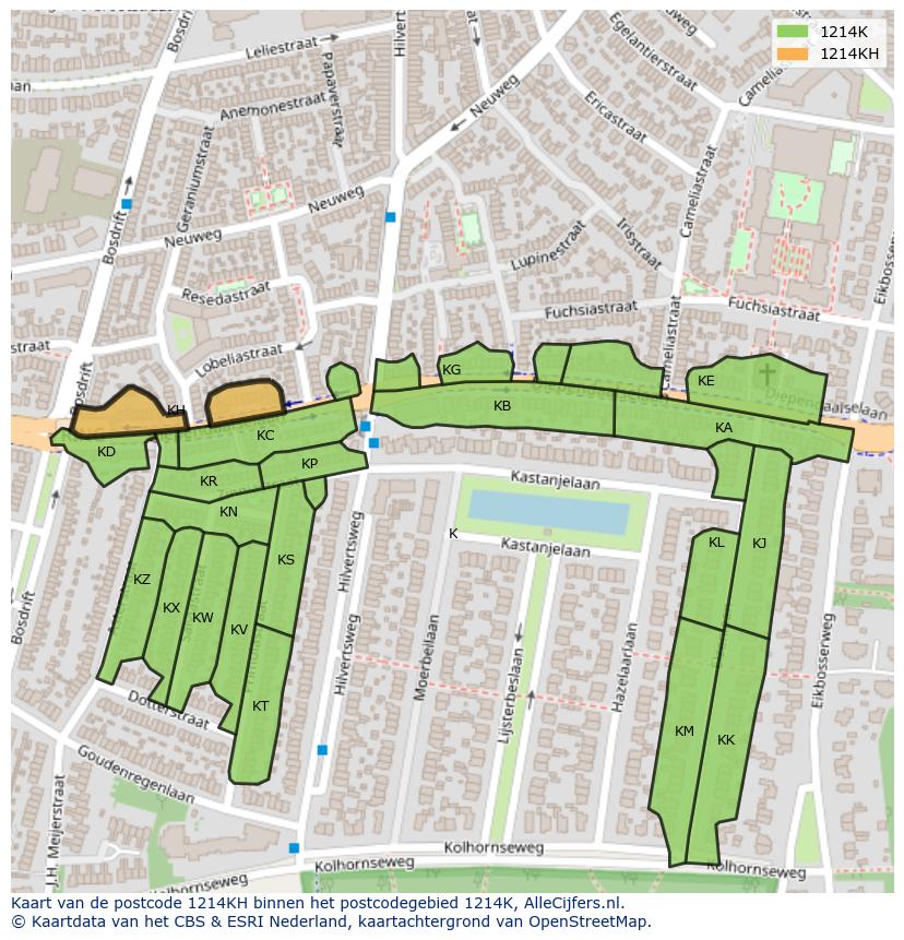 Afbeelding van het postcodegebied 1214 KH op de kaart.