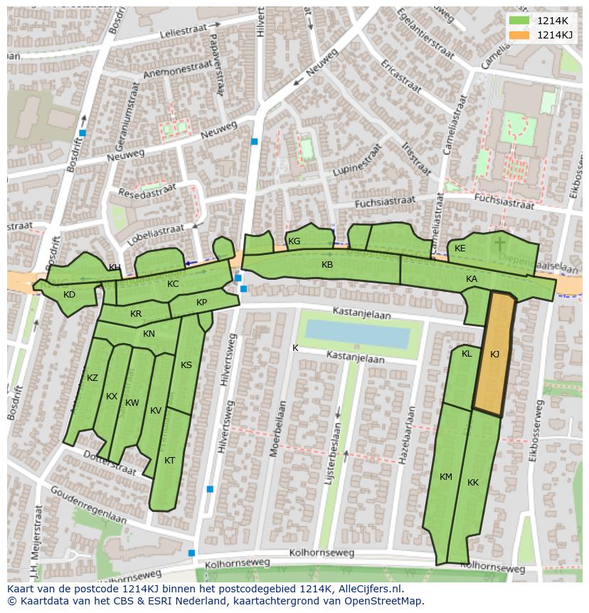 Afbeelding van het postcodegebied 1214 KJ op de kaart.