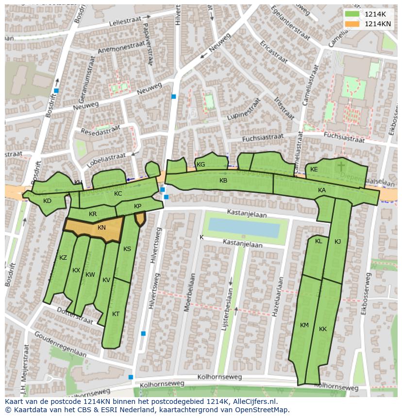 Afbeelding van het postcodegebied 1214 KN op de kaart.