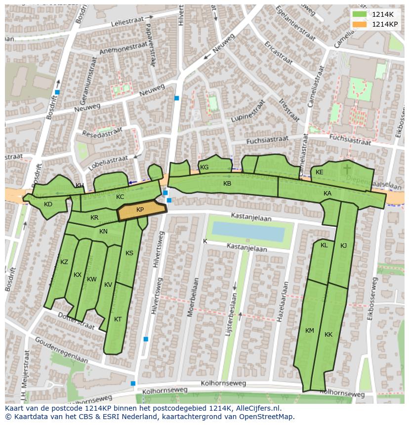Afbeelding van het postcodegebied 1214 KP op de kaart.