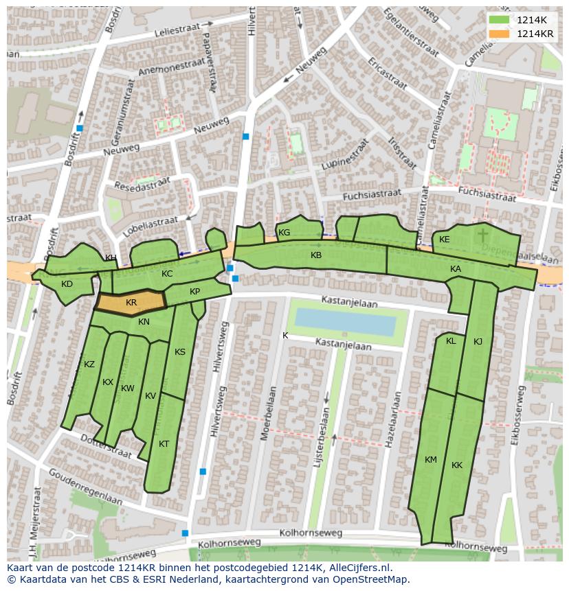 Afbeelding van het postcodegebied 1214 KR op de kaart.