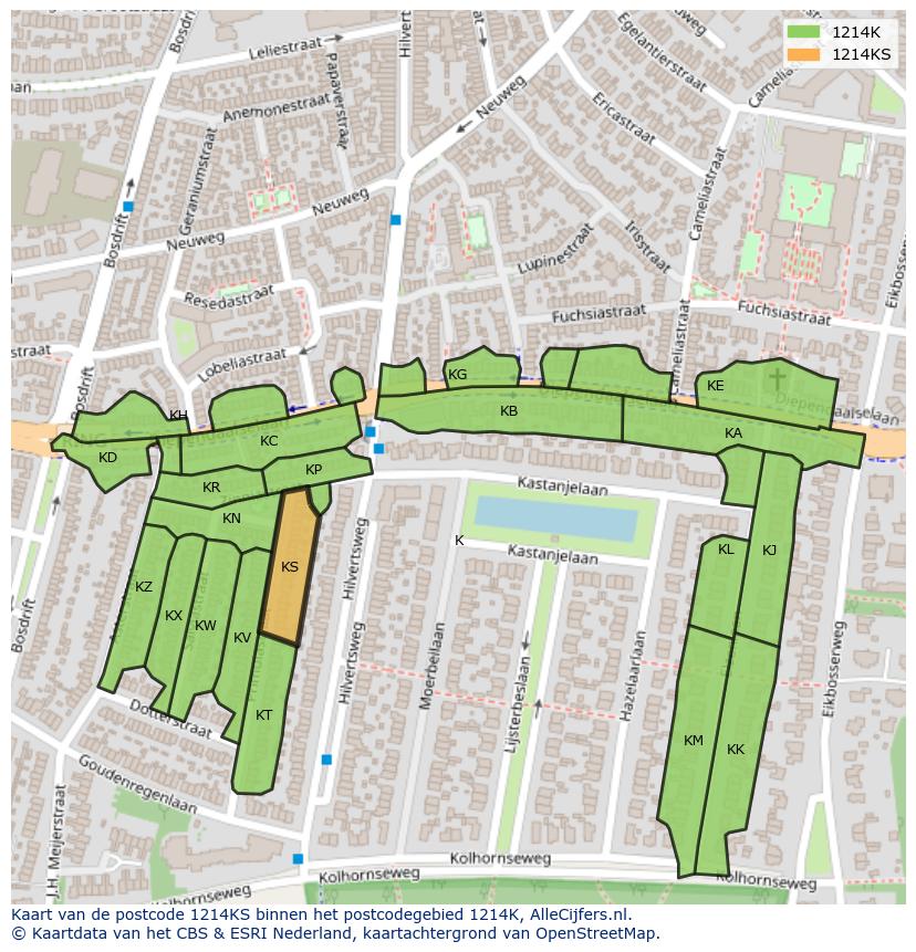 Afbeelding van het postcodegebied 1214 KS op de kaart.