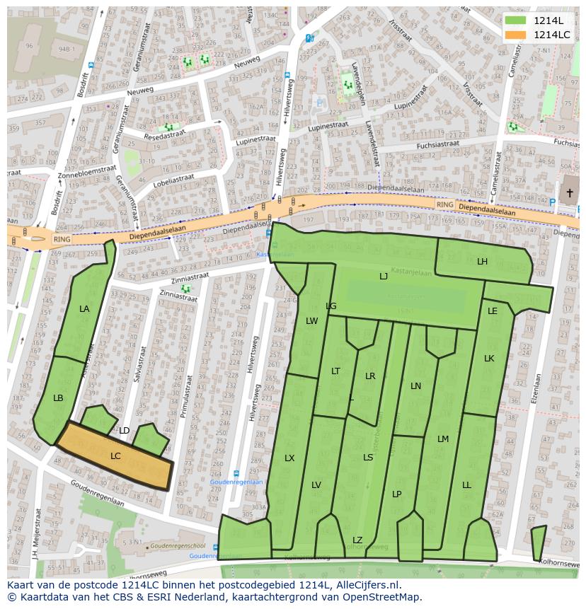 Afbeelding van het postcodegebied 1214 LC op de kaart.