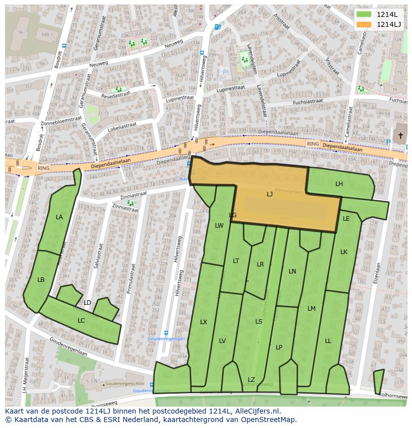 Afbeelding van het postcodegebied 1214 LJ op de kaart.