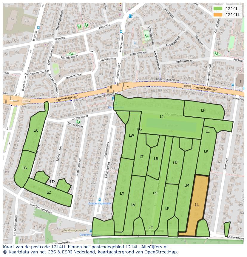 Afbeelding van het postcodegebied 1214 LL op de kaart.