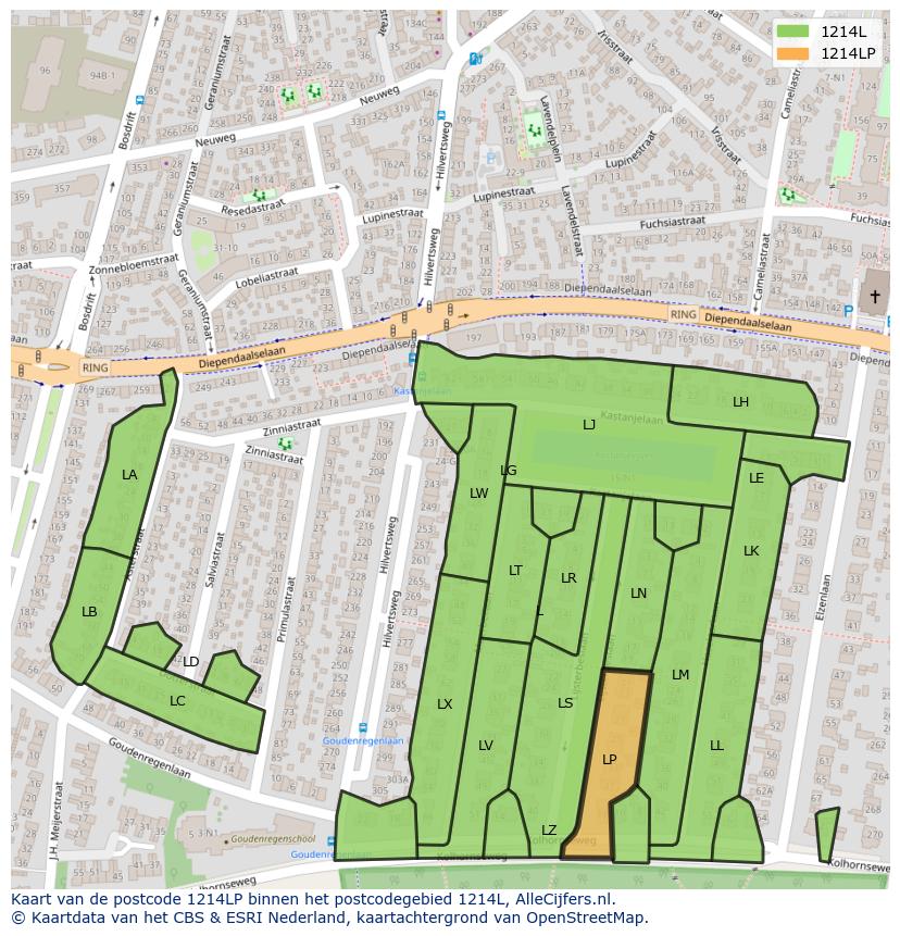 Afbeelding van het postcodegebied 1214 LP op de kaart.