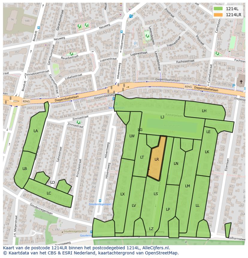 Afbeelding van het postcodegebied 1214 LR op de kaart.