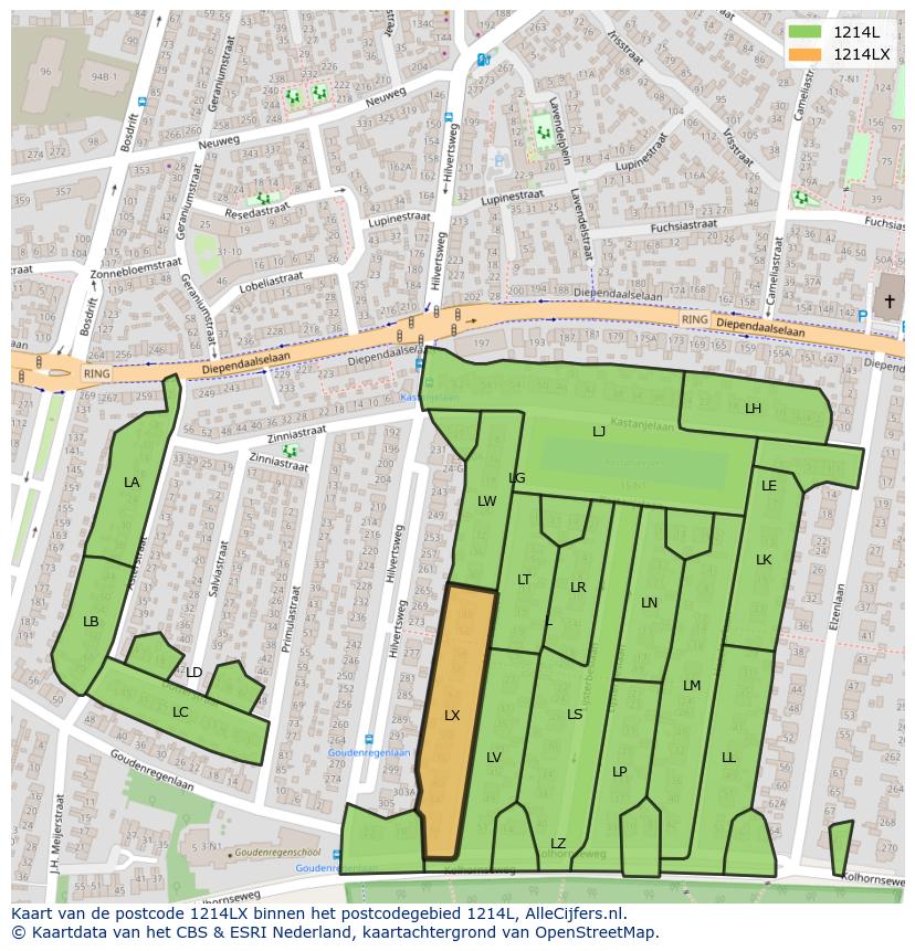 Afbeelding van het postcodegebied 1214 LX op de kaart.