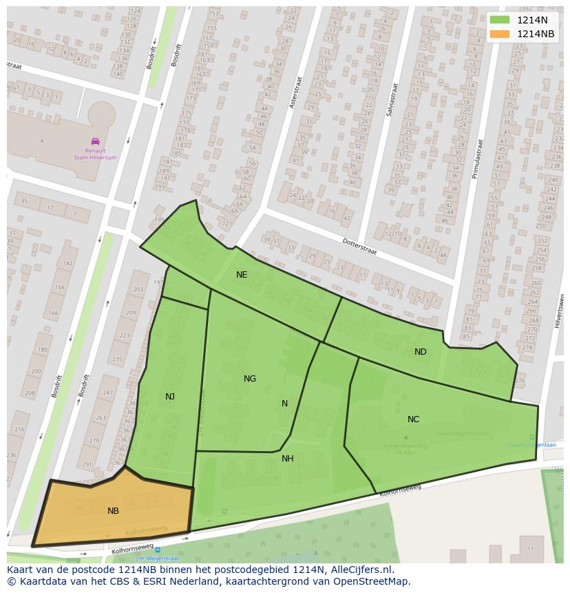 Afbeelding van het postcodegebied 1214 NB op de kaart.