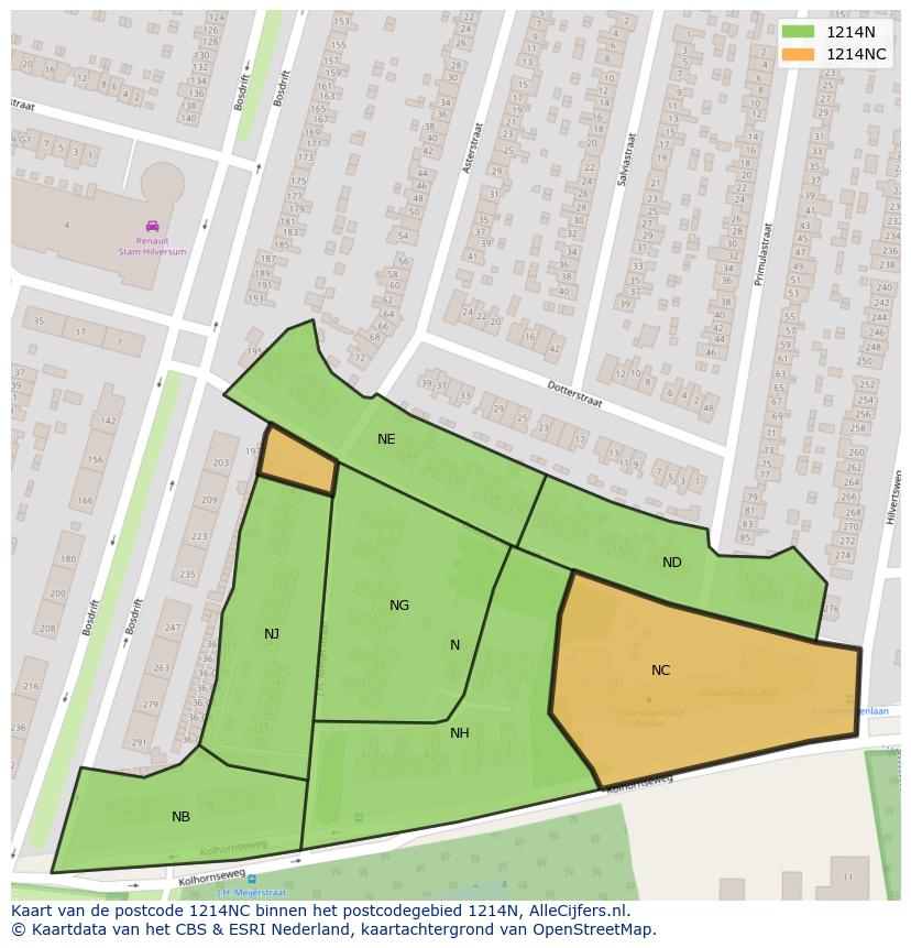 Afbeelding van het postcodegebied 1214 NC op de kaart.
