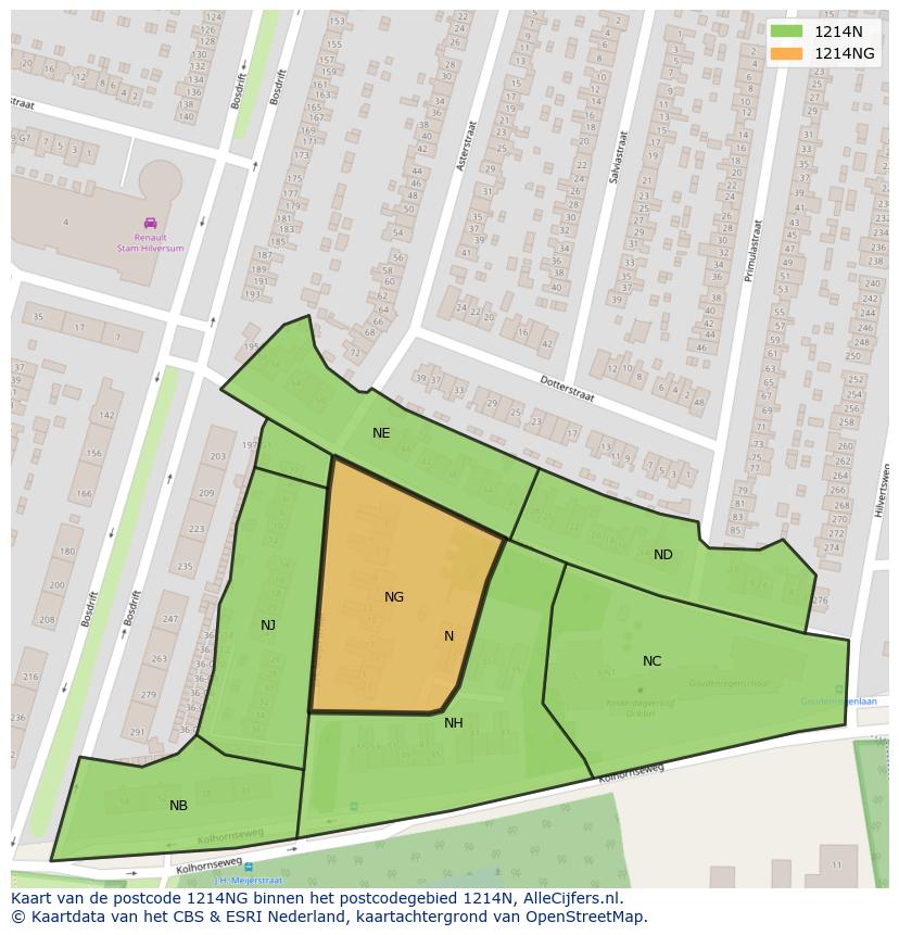 Afbeelding van het postcodegebied 1214 NG op de kaart.