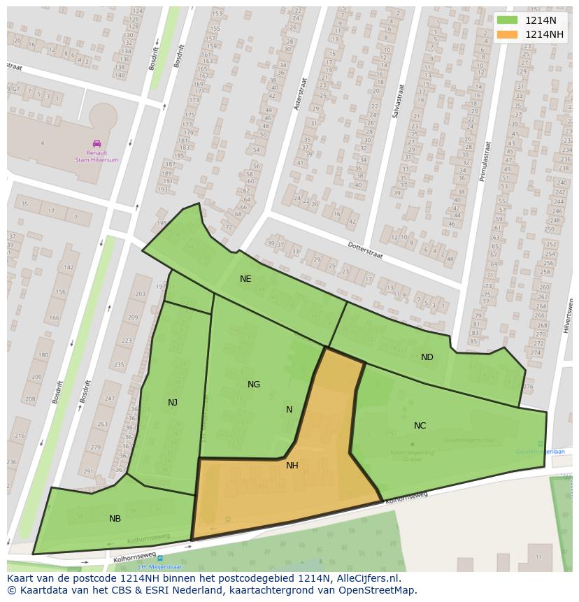 Afbeelding van het postcodegebied 1214 NH op de kaart.