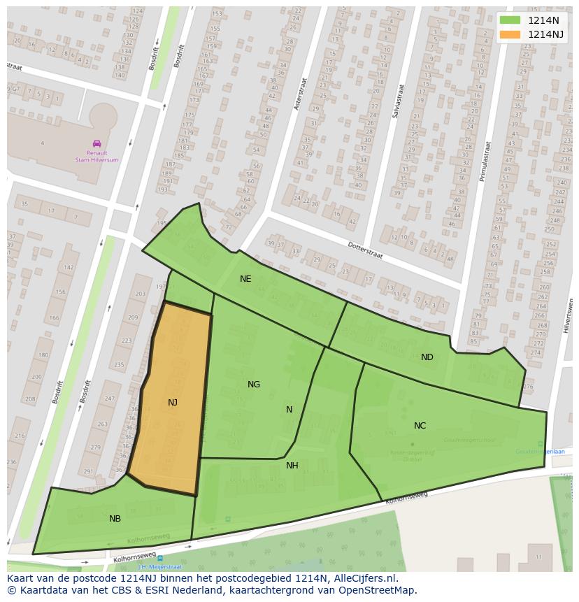Afbeelding van het postcodegebied 1214 NJ op de kaart.