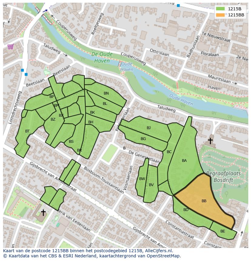 Afbeelding van het postcodegebied 1215 BB op de kaart.