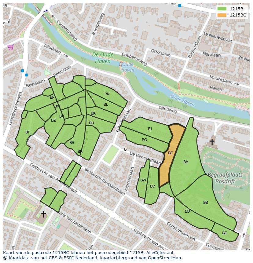 Afbeelding van het postcodegebied 1215 BC op de kaart.