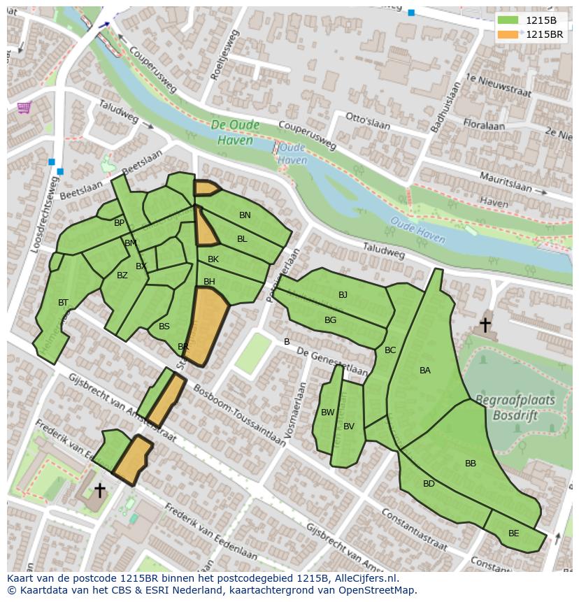 Afbeelding van het postcodegebied 1215 BR op de kaart.