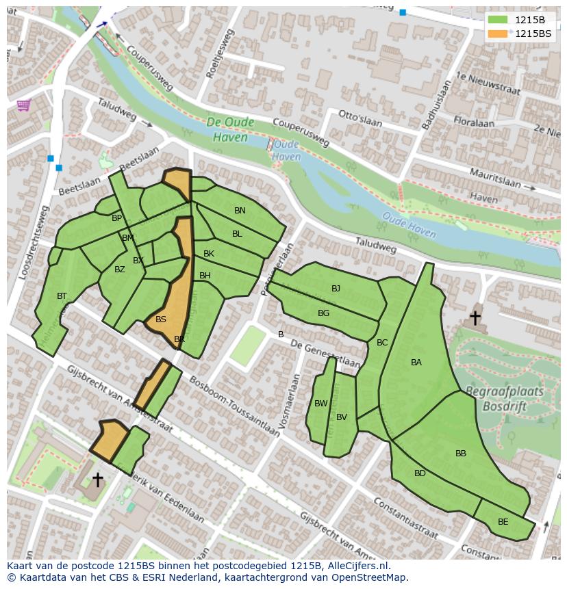 Afbeelding van het postcodegebied 1215 BS op de kaart.