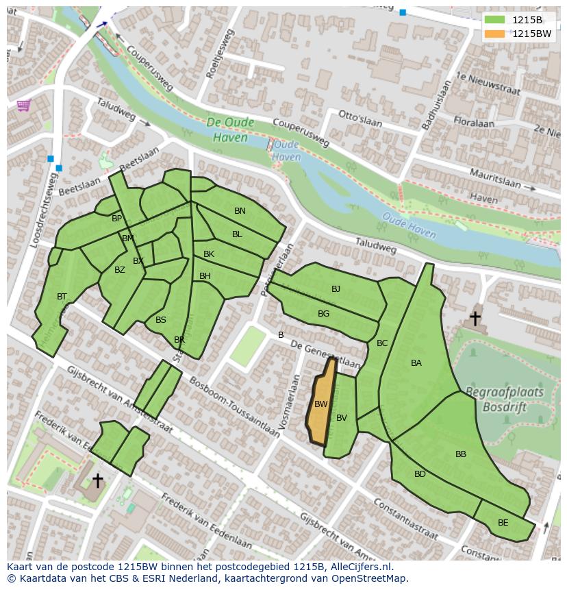 Afbeelding van het postcodegebied 1215 BW op de kaart.