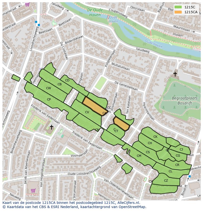 Afbeelding van het postcodegebied 1215 CA op de kaart.