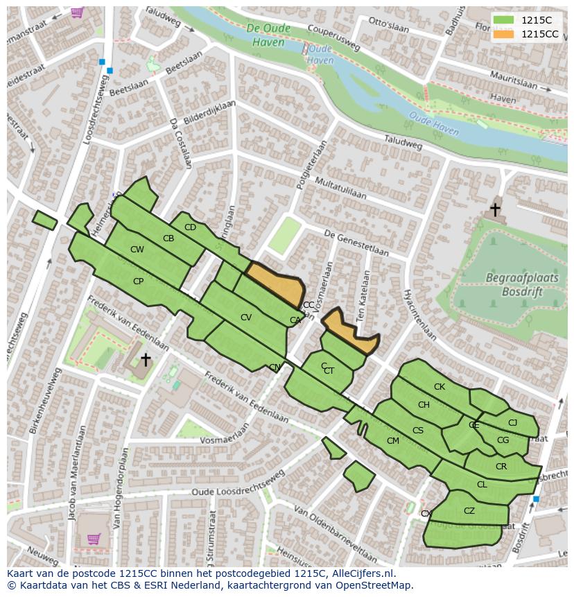 Afbeelding van het postcodegebied 1215 CC op de kaart.