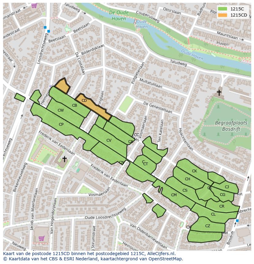 Afbeelding van het postcodegebied 1215 CD op de kaart.