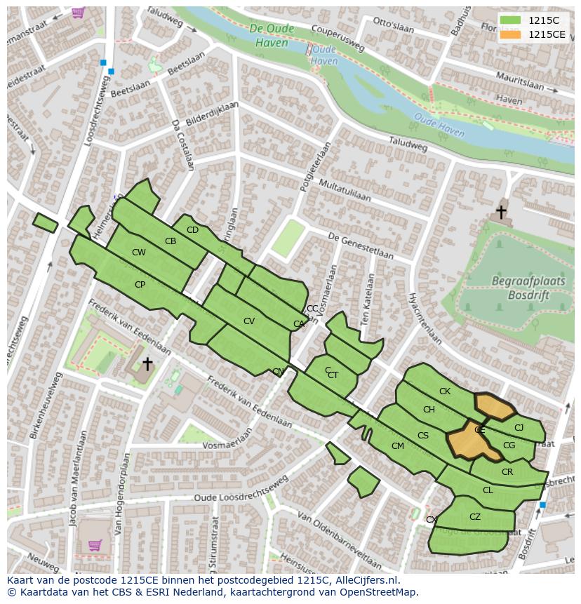 Afbeelding van het postcodegebied 1215 CE op de kaart.
