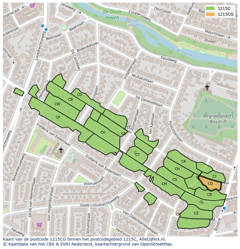 Afbeelding van het postcodegebied 1215 CG op de kaart.
