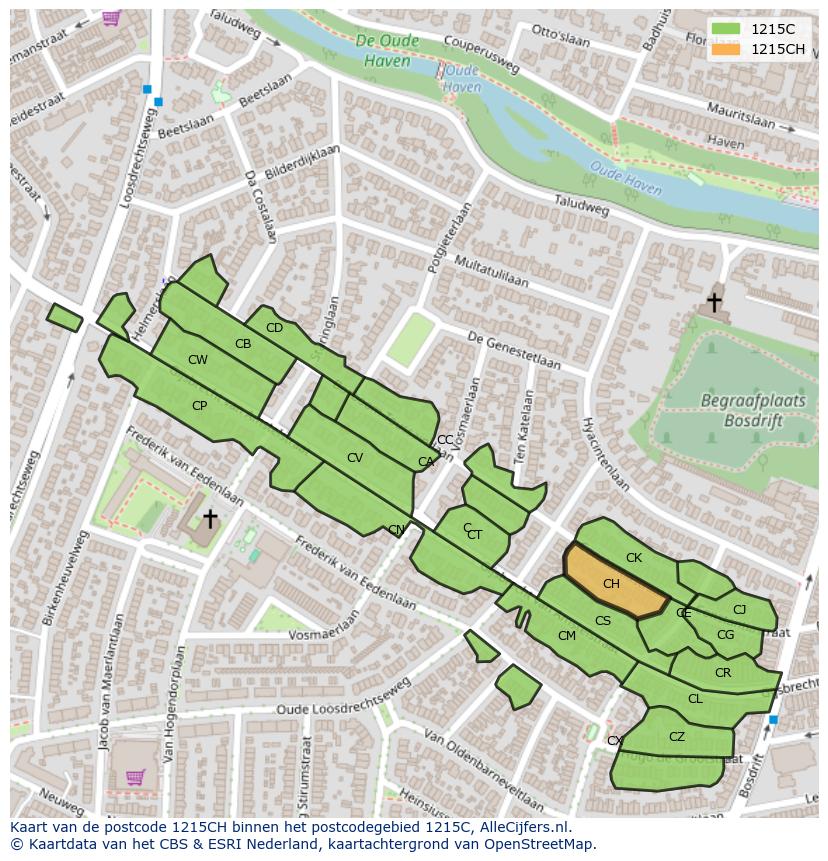 Afbeelding van het postcodegebied 1215 CH op de kaart.