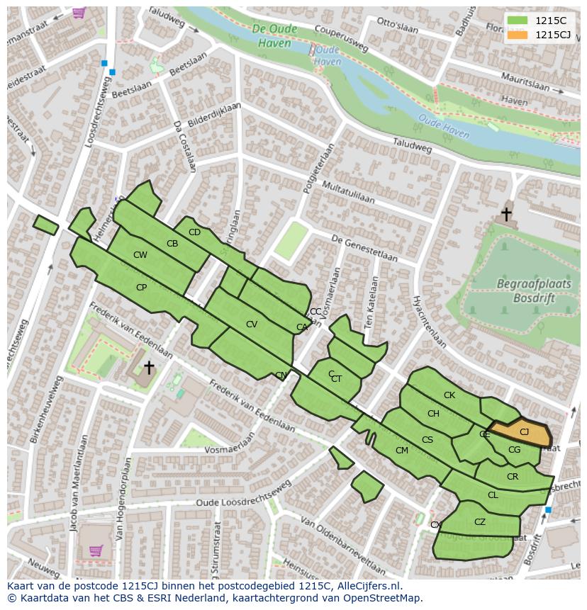 Afbeelding van het postcodegebied 1215 CJ op de kaart.
