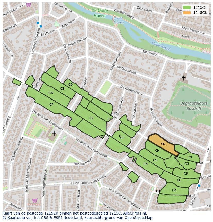 Afbeelding van het postcodegebied 1215 CK op de kaart.