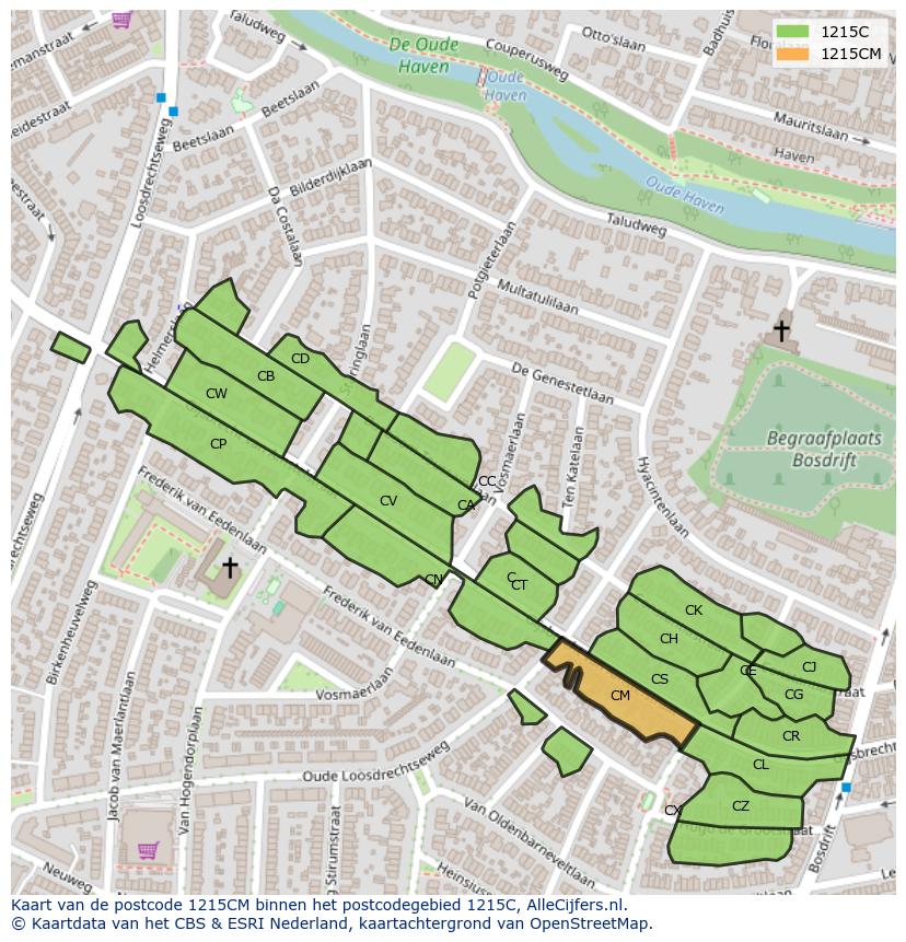 Afbeelding van het postcodegebied 1215 CM op de kaart.