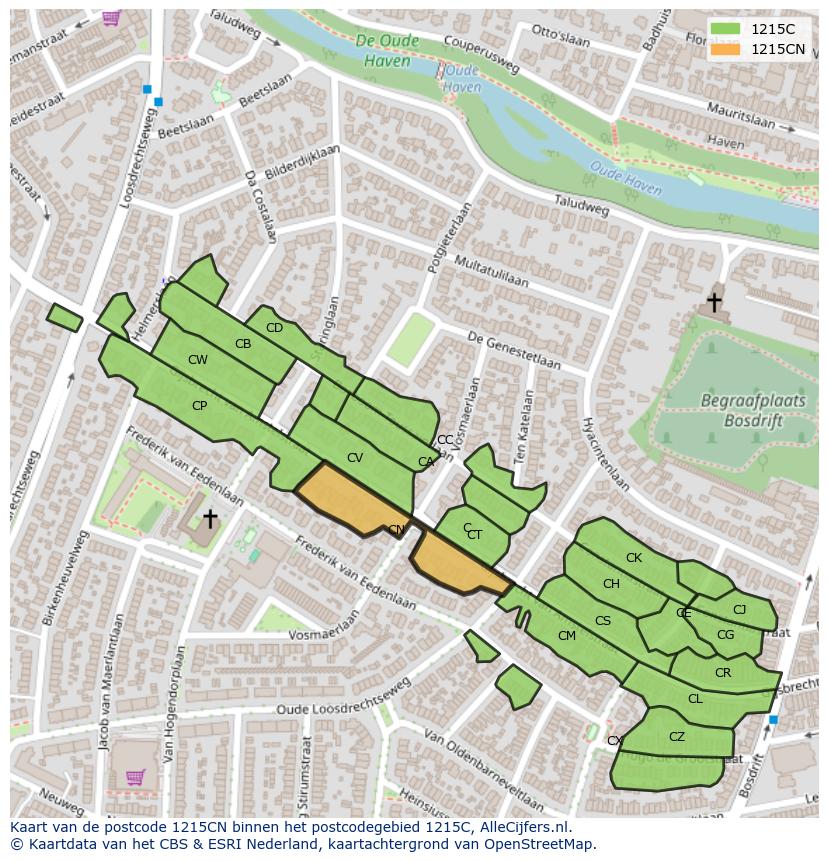 Afbeelding van het postcodegebied 1215 CN op de kaart.