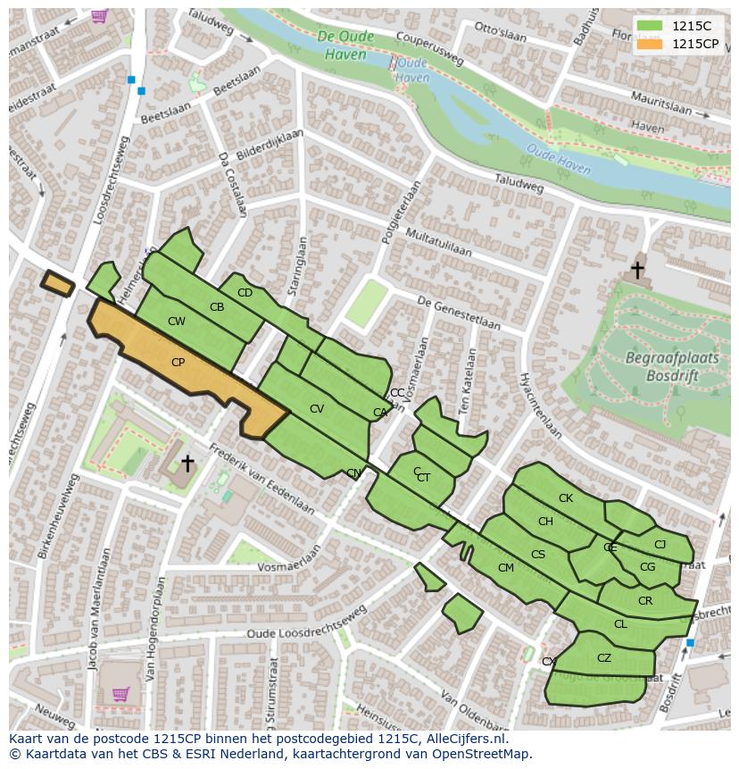 Afbeelding van het postcodegebied 1215 CP op de kaart.