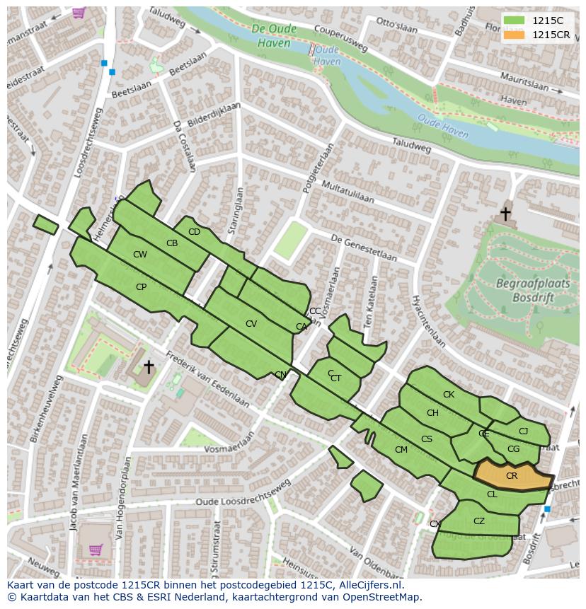 Afbeelding van het postcodegebied 1215 CR op de kaart.