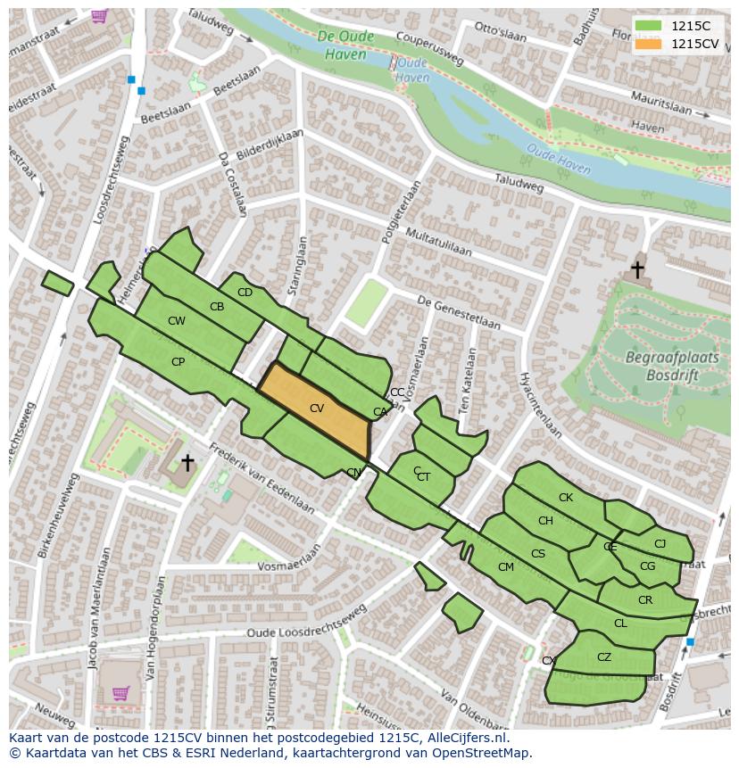 Afbeelding van het postcodegebied 1215 CV op de kaart.