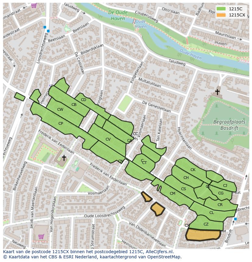 Afbeelding van het postcodegebied 1215 CX op de kaart.