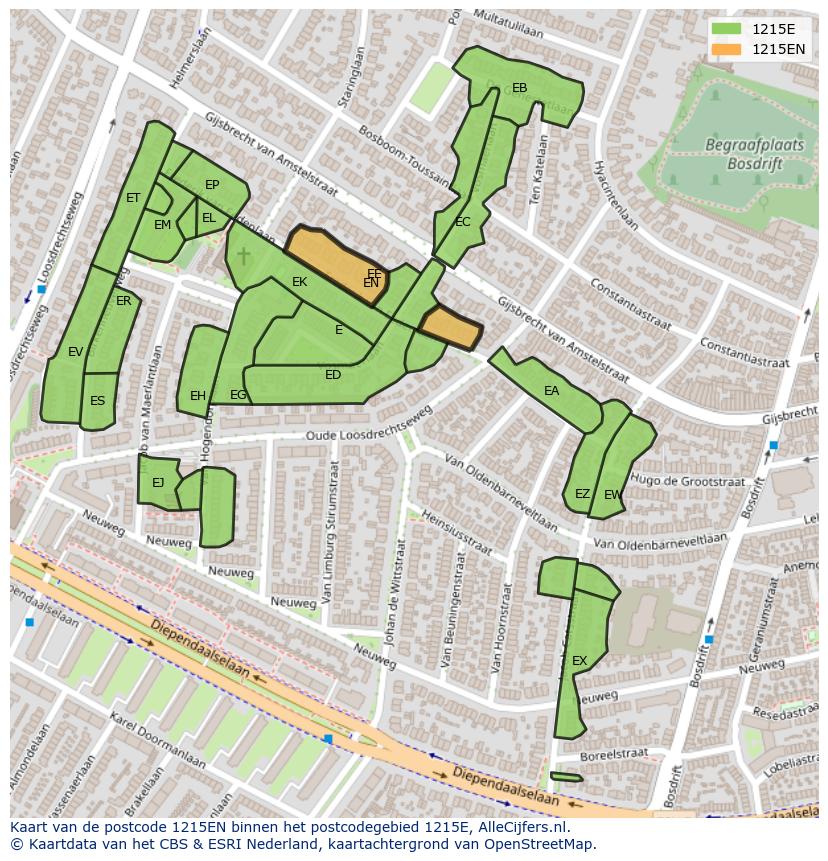 Afbeelding van het postcodegebied 1215 EN op de kaart.